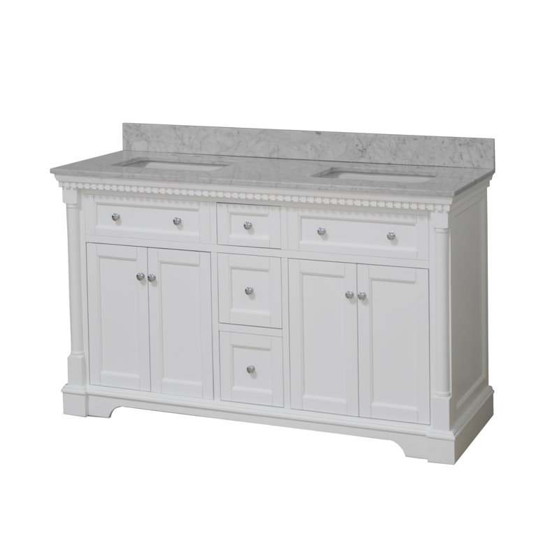 Fossen 60" Double Bathroom Vanity Set with White Cabinet and Carrara Marble Countertop, White, Carrara Marble