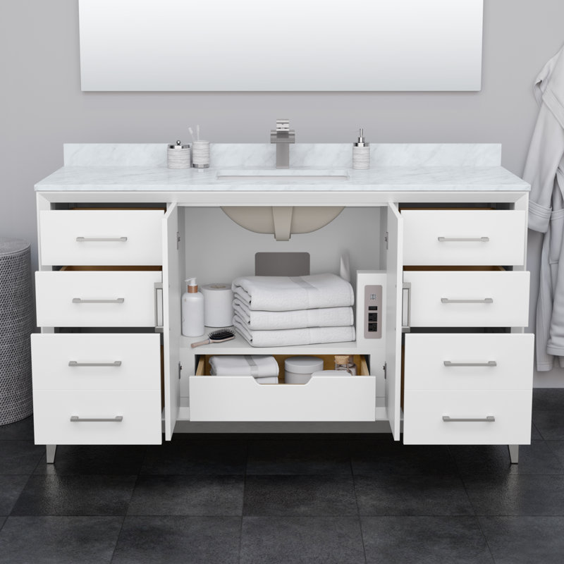 Amici 60" Single Bathroom Vanity Set, Matte Black, Cultured Marble (White), 60"