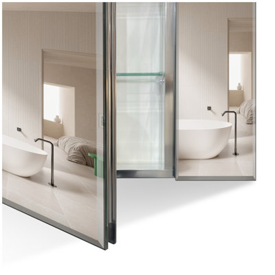 Armoire à pharmacie 30 po x 26 po avec miroir à fixation en surface ou encastré en aluminium
