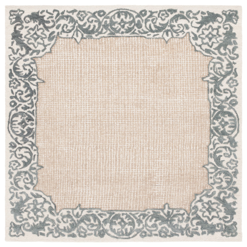 Tapis en laine / coton touffeté à la main ébène en ivoire / gris, Carré 6 pi