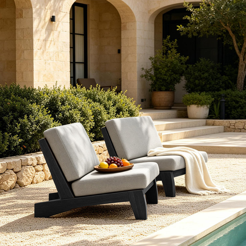 Ensemble de sièges d'extérieur 2 pièces avec coussins pour patio ou jardin Polett, Noir, Chameau clair