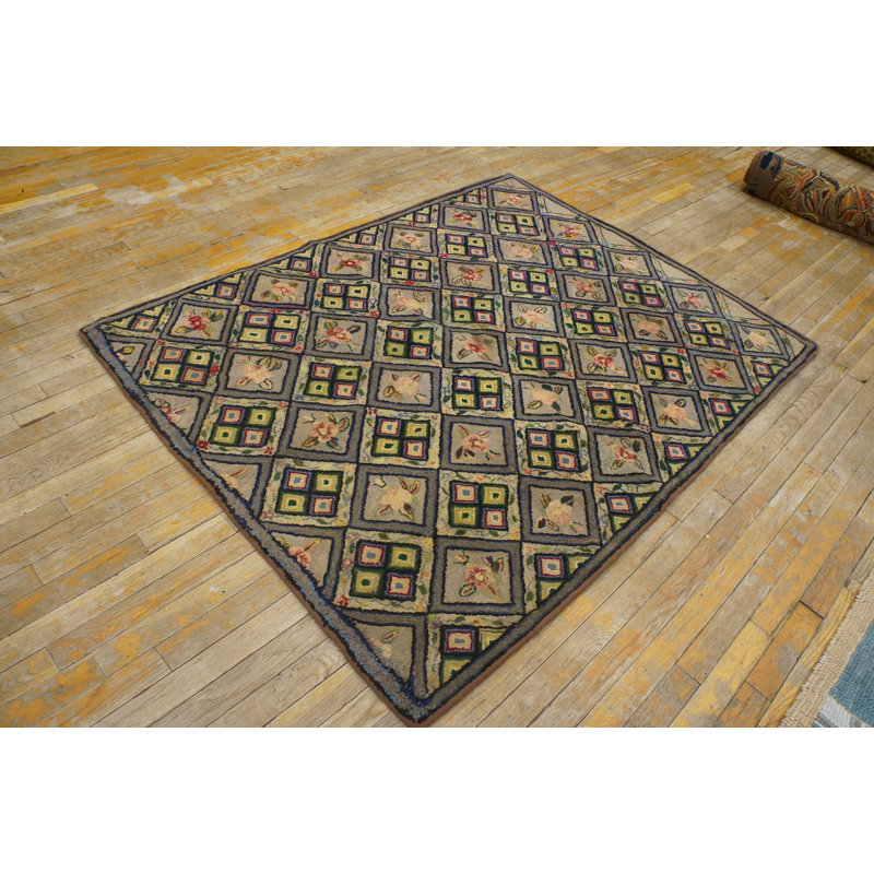 Antique American Hooked Rug Small Scatter Size Wool & Cotton Gray
