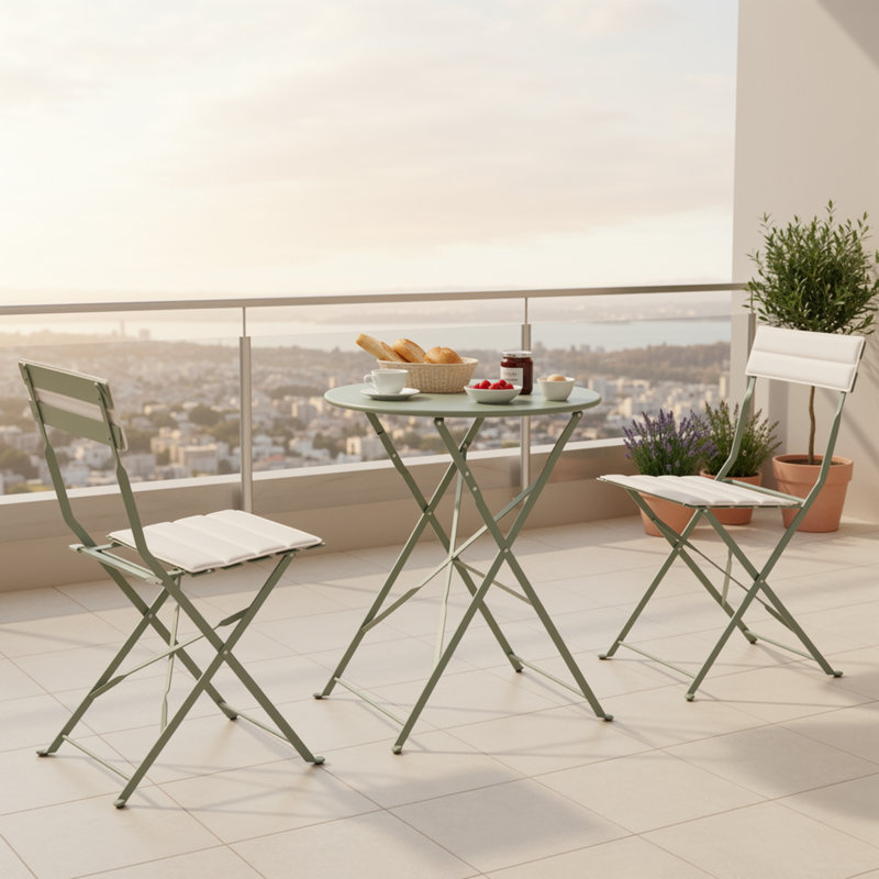 Full Assembled 3-Piece Folding Patio Dining Set With Comfortable Cushions, Green