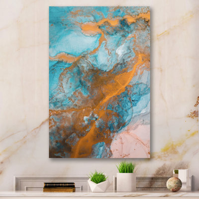 Turquoise luxueux et écoulement de marbre doré - peinture