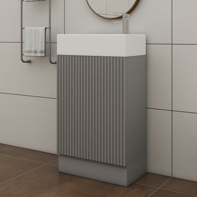 Meuble-lavabo compact de 18,6 pouces avec meuble-lavabo et porte-papier hygiénique à deux niveaux avec porte à fermeture silencieuse à gauche ou à droite