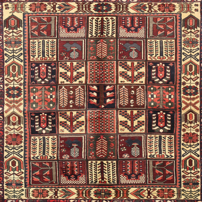 Tapis brun/pêche/beige traditionnel, Carré 4 pi