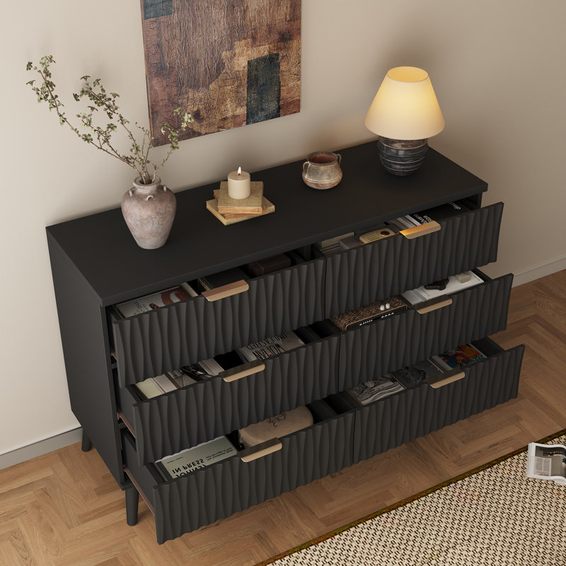 Commode double à 6 tiroirs Adkins, l 47,2 po, Noir