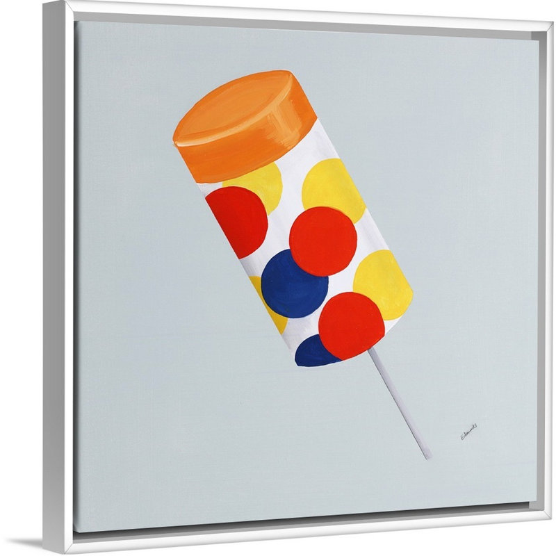 « bonbon shop v », peinture sur toile, H 17,7 po x l 17,7 po x P 1,75 po, Cadre flottant blanc