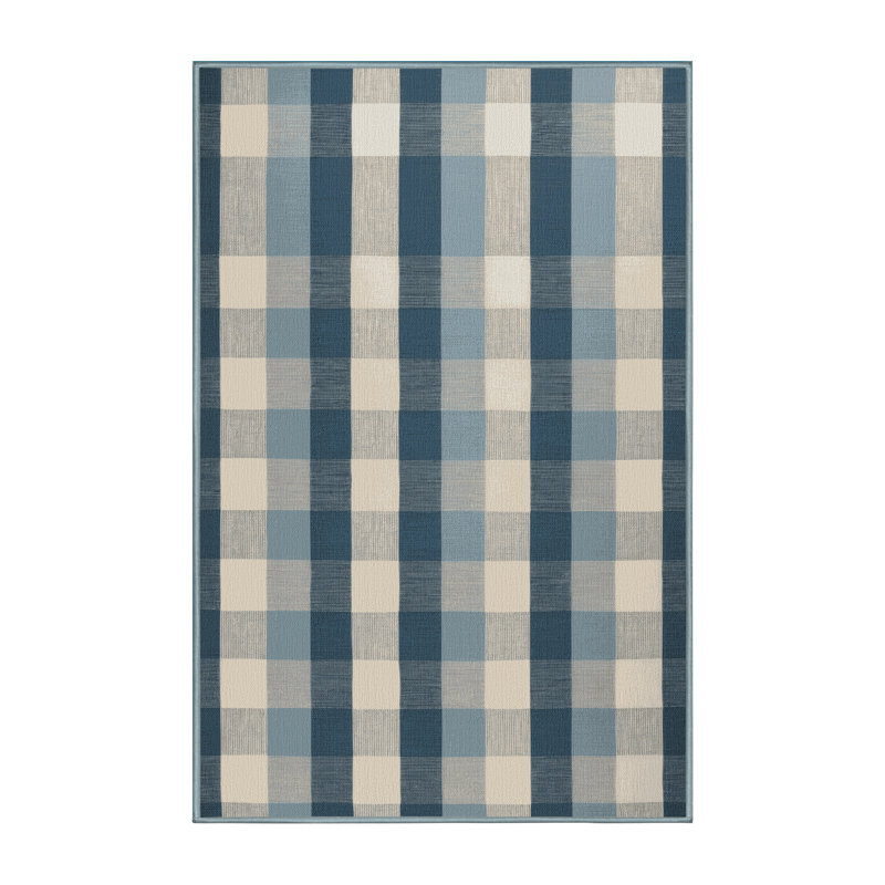 Tapis bleu à carreaux lavable à la machine, Rectangle 4pi x 6 pi