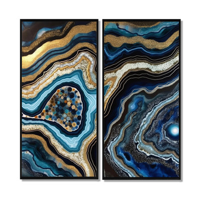 «Gold Blue Geode Gems - Stone Geode», reproduction sur toile encadrée