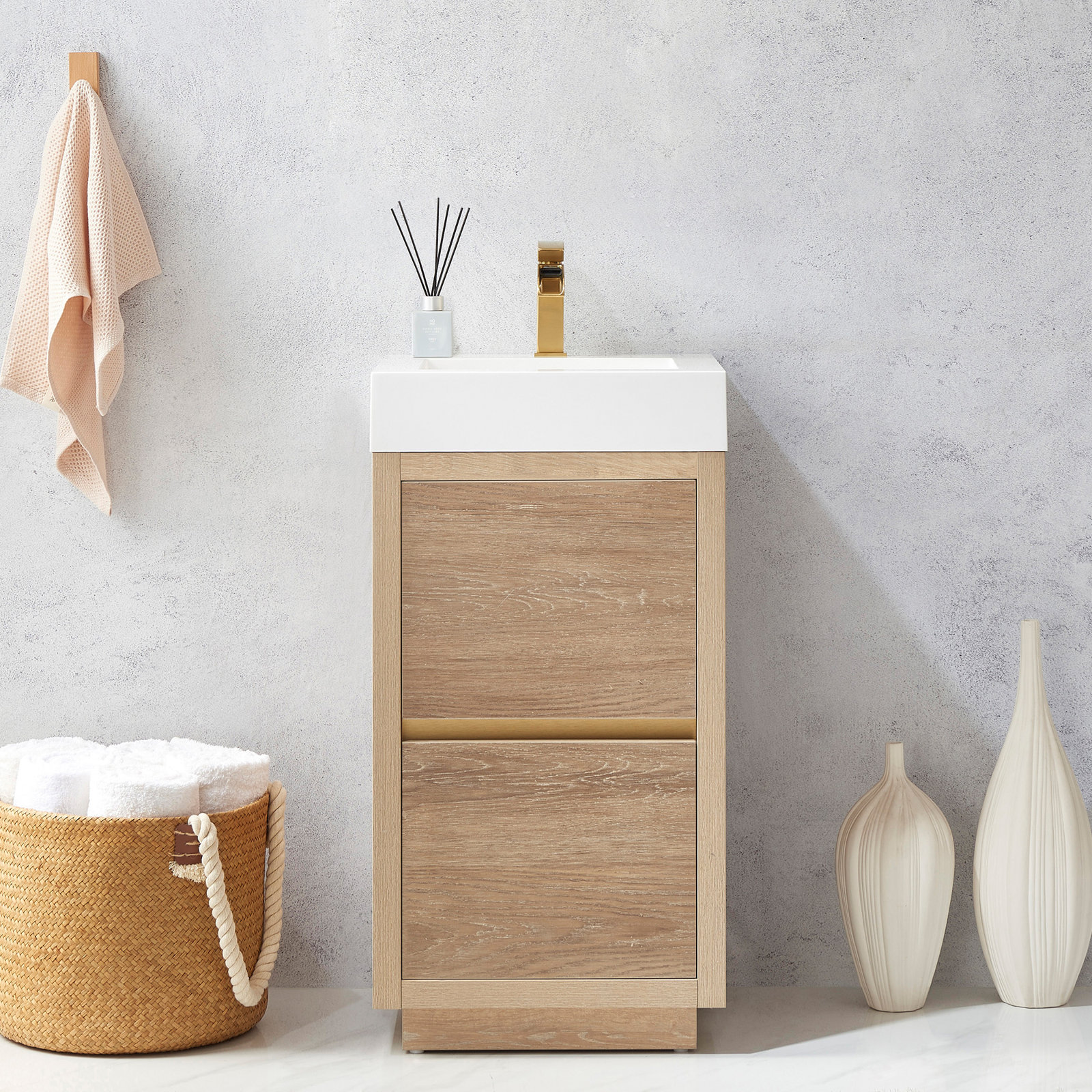 Beira 17.7'' Single Bathroom Vanity, North American Oak, White