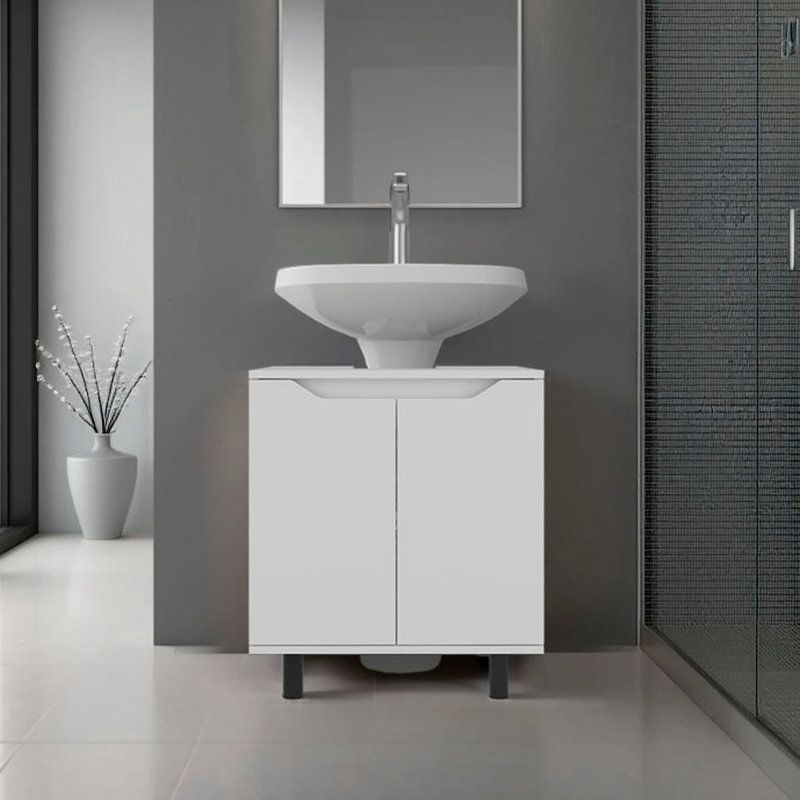 Marlo Under Sink Cabinet With Two Doors And Interior Storage Shelves, Cut-Out Back, 22” Wide Freestanding, Modern Bathroom Storage