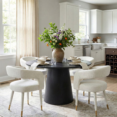 46"-83" Modern Extendable Dining Table Set With Upholstered Chairs, Round To Oval Pedestal Dining Set For 4–8 People