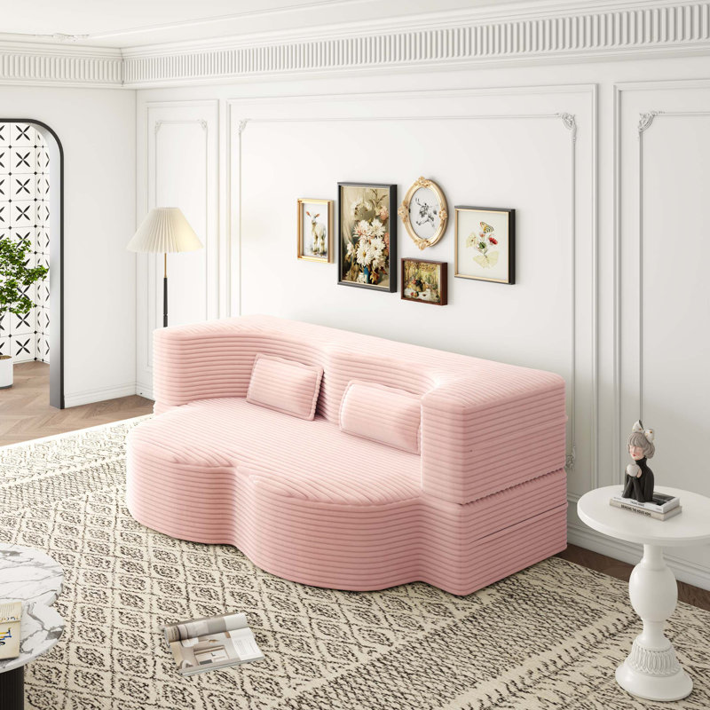 Canapé-lit moderne avec 2 coussins, canapé-lit convertible en velours côtelé rembourré de mousse, matelas pliant de 15 po pour le salon, lit d'invité, aucun assemblage requis