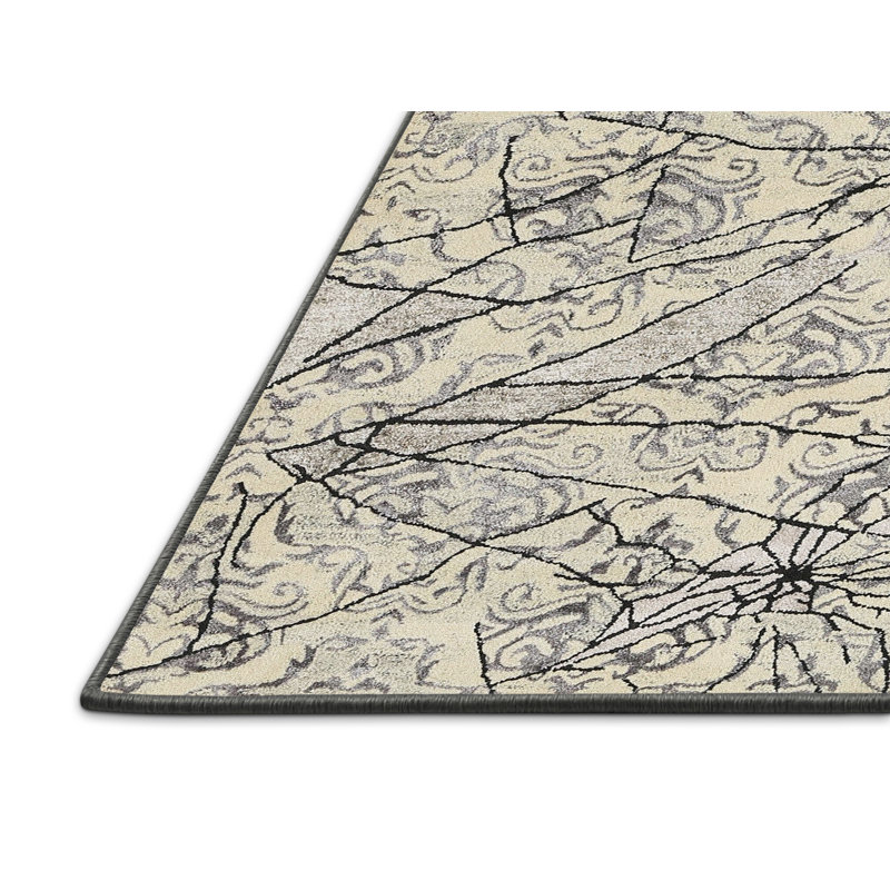 Tapis contemporain beige / noir, Rectangle 5 pi x 7 pi