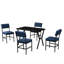 Ensemble de table et chaises de salle à manger extensible (5 pièces), bleu marine et noir | 100% panneau de particules revêtu de mélamine, table: 43,3 po x 29,1 po x 29,1 po, chaises: 15,7 po x 32,3 po x 15,7 po | Structure en métal, tissu de lin, conception en marbre moderne, démonté-122495024