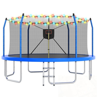 Trampoline with Lights and Basketball Hoop