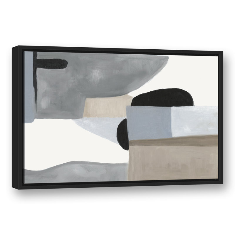 Gris et bleus abstrait - peinture, Toile à cadre flottant noir, H 21,75 po x l 31,75 po x P 1,75 po