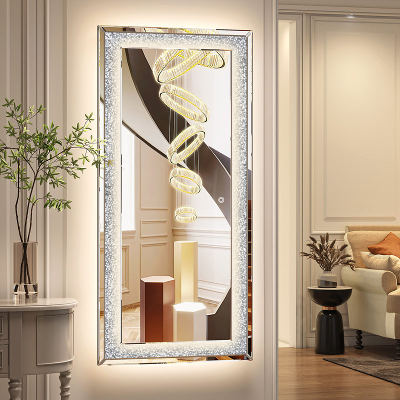 Miroir de salle de bain à DEL, éclairage à intensité variable 3 couleurs, miroir de meuble-lavabo mural rectangulaire moderne, miroir en cristal Diamond Crush