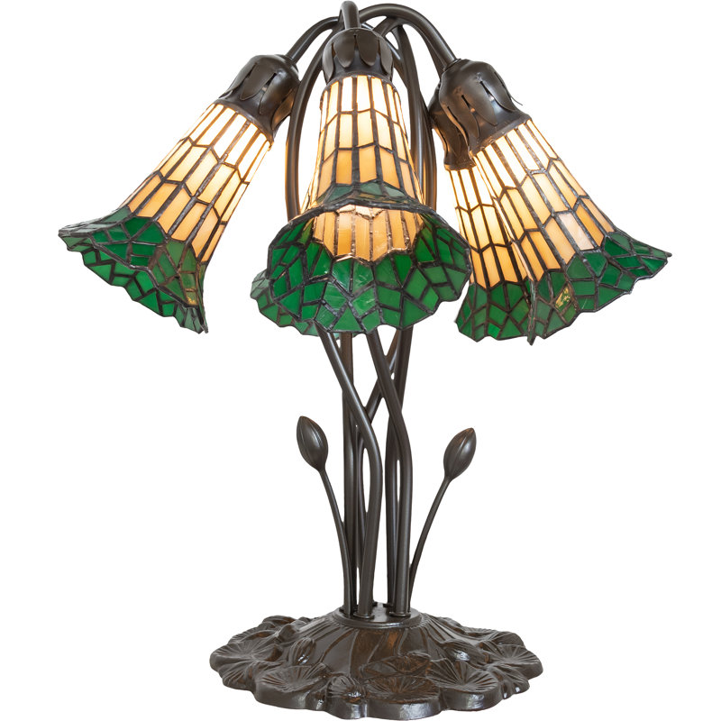 Lampe de table 16 "en verre teinté 16 lumières High Pond, Vert / ambre