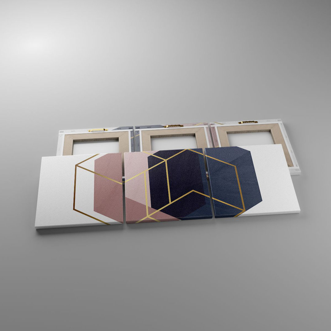 3-tlg. Leinwandbilder-Set Hexagons Modern Gold