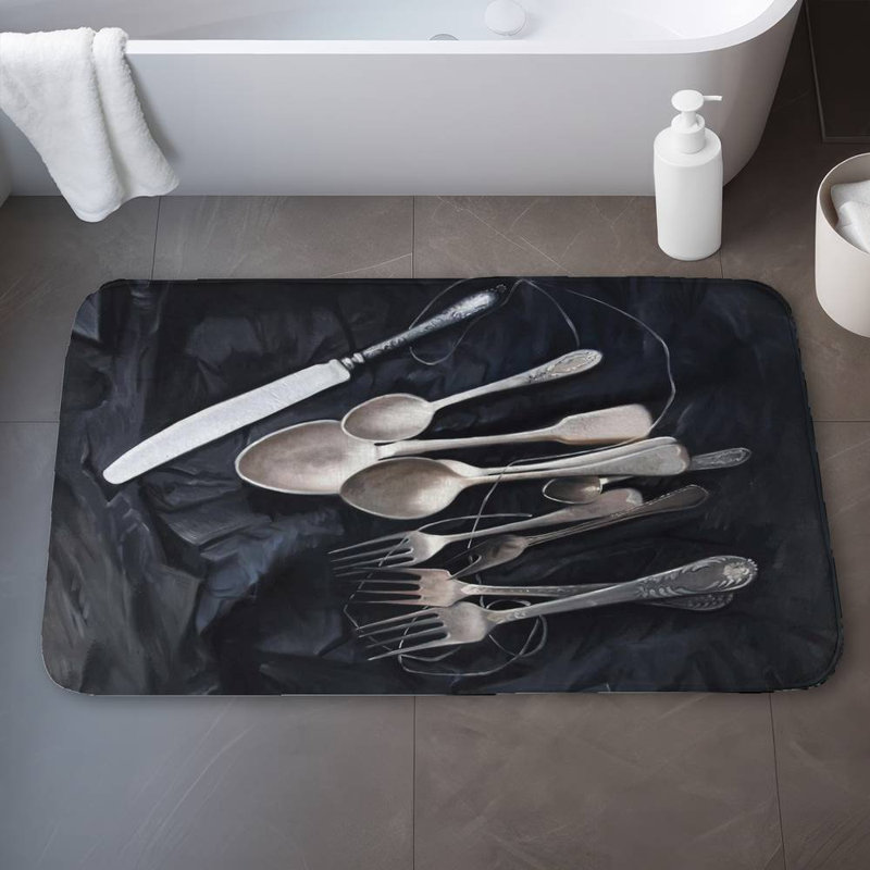 Vintage cutlery Bath Mat with Non-Slip Backing - Quick Dry Memory Foam Bathroom Rug - Absorbent - Modern Plush Spa-Style - Machine Washable