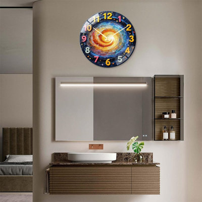 Colorful Swirl Galaxy Clock Decor for Home Art - 24‘’ Modern Glass Wall Clock