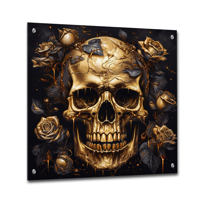 «Gothic Skull Roses», art mural abstrait floral en acrylique moderne, H 16 po x l 16 po