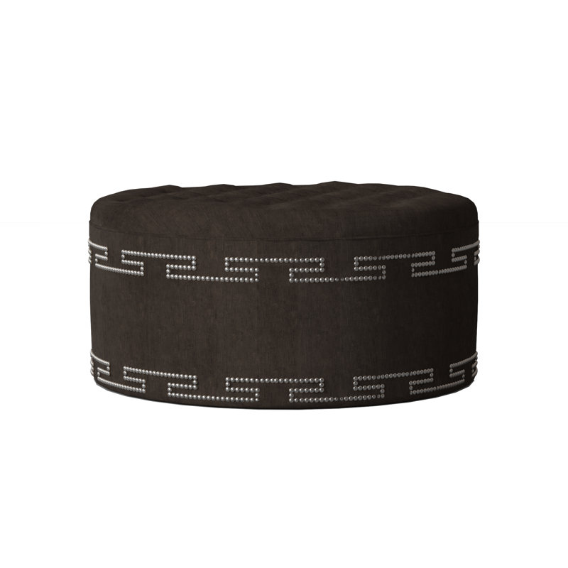 Elle Round Ottoman, M9463 Tangerine, Shiny Nickel