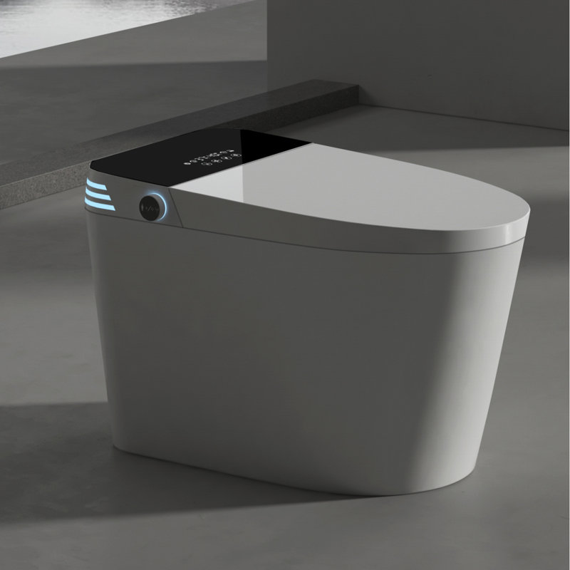 Toilette intelligente sans réservoir avec bidet intégré, siège de toilette bidet une pièce, chasse d'eau automatique, ouverture / fermeture automatique, siège chauffant, eau chaude et sèche, température réglable, télécommande latérale, blanc a