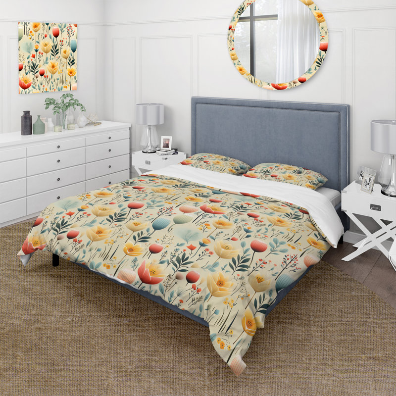 Simplicity In Scandinavian Flowers Floral Duvet Cover, Twin Duvet Cover + 1 Standard Sham
