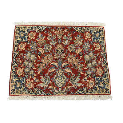 Tapis traditionnel noué à la main rouge en laine / soie rouge 2 pi 8 po x 2 pi Nain