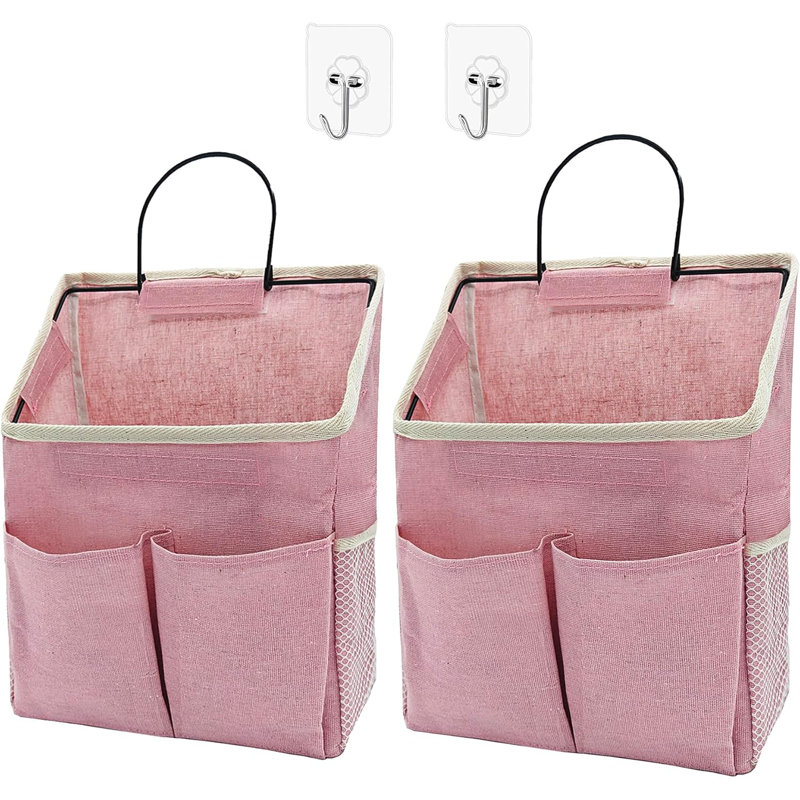 2 pièces, sac de rangement mural, sac de rangement mural avec poches, rangement mural pour salle de bain dans la chambre à coucher (rose)