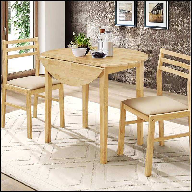 Ensemble de salle à manger 3 pièces Natural and Tan avec table rabattable pour petits espaces, Naturel
