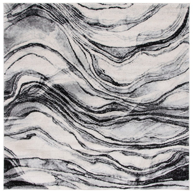 Shelvia Performance Abstract Rug, Square 6'7"