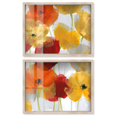 Ensemble de décoration murale florale Mellow Yellow Mist II Shadowbox Print par Art Remedy, cadre blond, 44 x 33