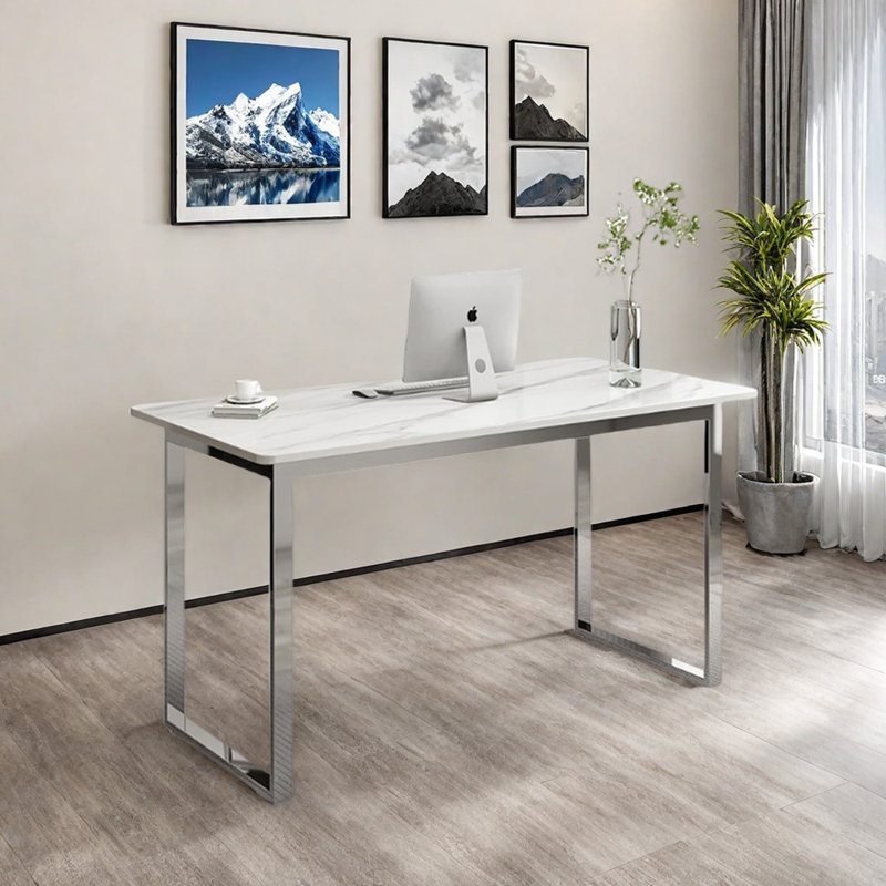 Bureau en acier inoxydable Minimalist, Blanc, H 29,52 po x l 51,18 po x P 27,55 po