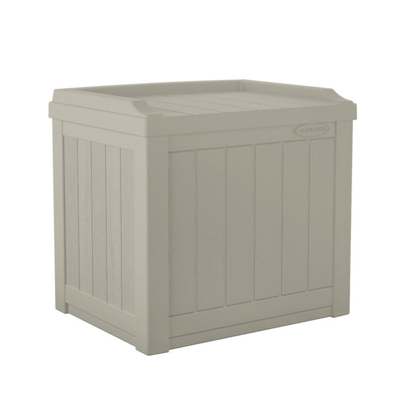 Suncast 22 in. W x 17 in. D Resin Deck Box Seat for Outdoor Storage, Made in the USA, Light Taupe, 1