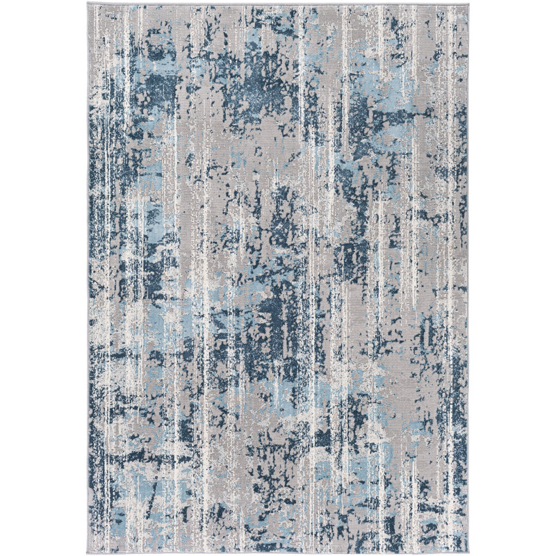 Tapis antibleu/ivoire abstract Adilynn, Rectangle 7 pi 10 po x 10 pi 2 po