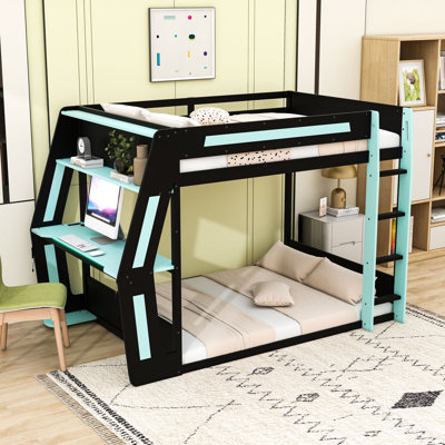 Lit superposé avec bureau RVB, ports USB et bande lumineuse à DEL