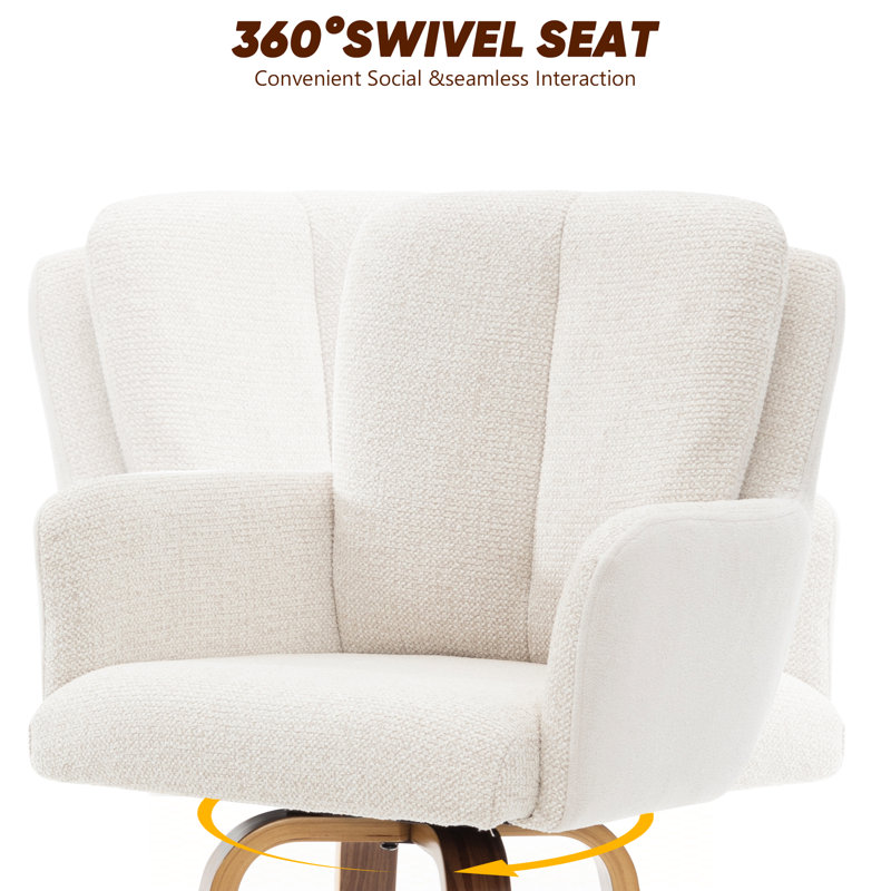 White Cozy Modern Swivel Upholstered Counter Stool With Bentwood Legs, White