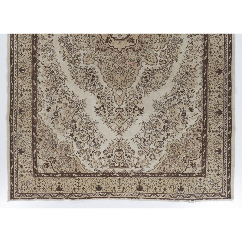 Tapis noué à la main à motif médaillon rétro de couleur neutre