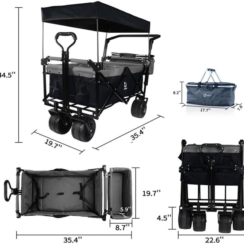 Le chariot de camping pliable à structure en acier supporte 220 lb, Noir/gris