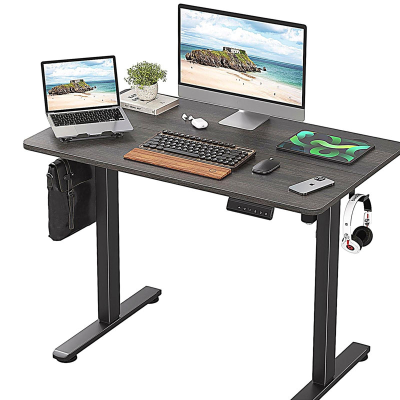 Bureau de travail électrique debout à hauteur ajustable STary, H 45 po x l 56,3 po x P 24 po, Noyer / noir