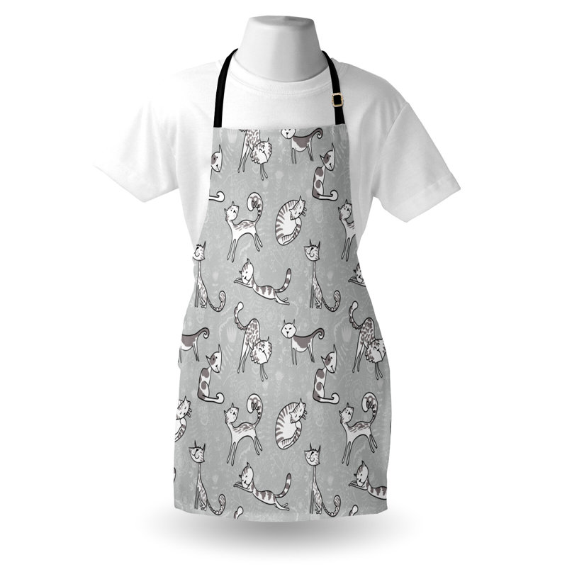 Tablier de fleurs East Urban Home unisexe, dessin de chat chaton, taille adulte, blanc