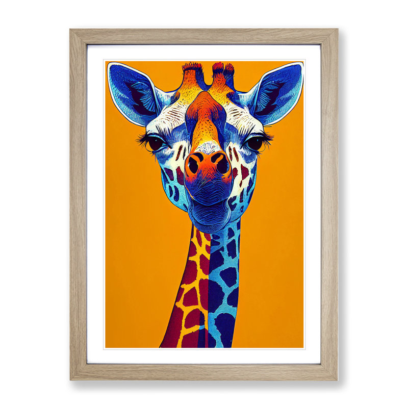 Expressive Giraffe - Single Picture Frame Print, 64cm H x 46cm W x 2cm D, Oak