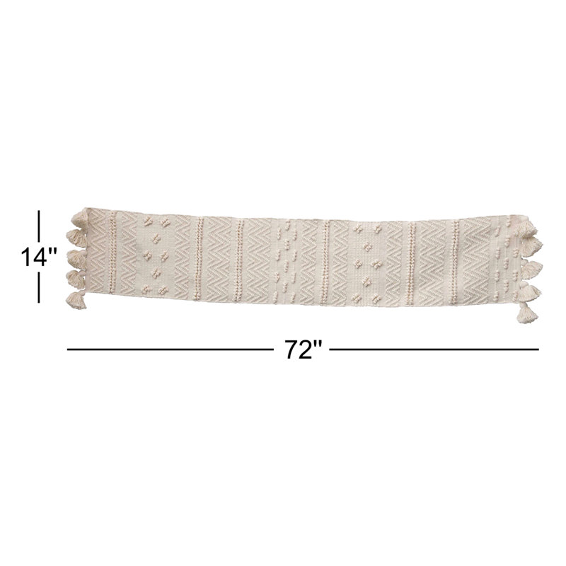 Woven Cotton Textured Table Runner with Pom Poms & Tassels