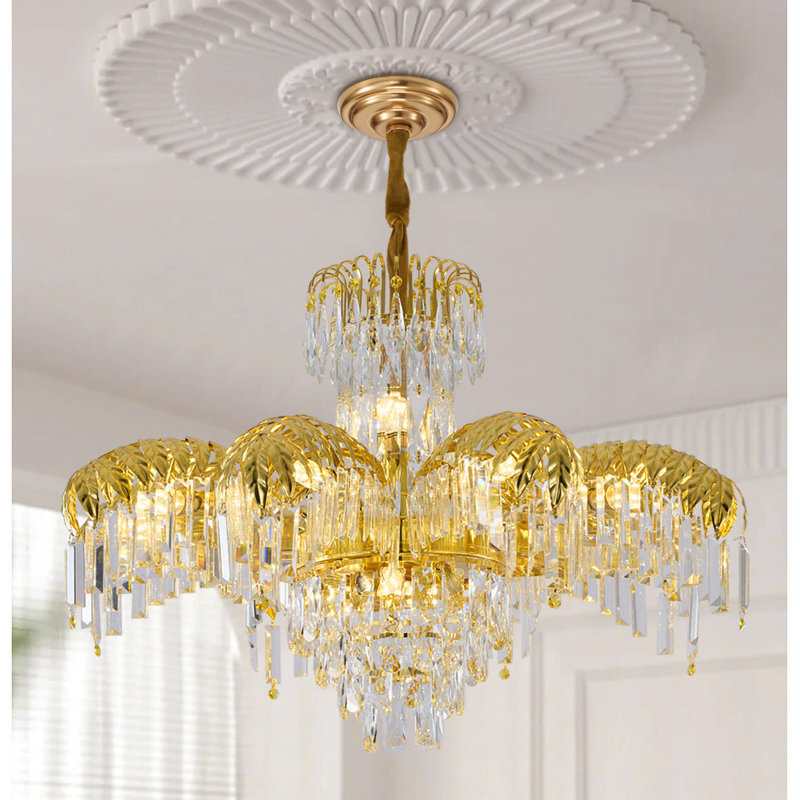 Lustre de luxe à 11 lumières à intensité variable avec détails en cristal
