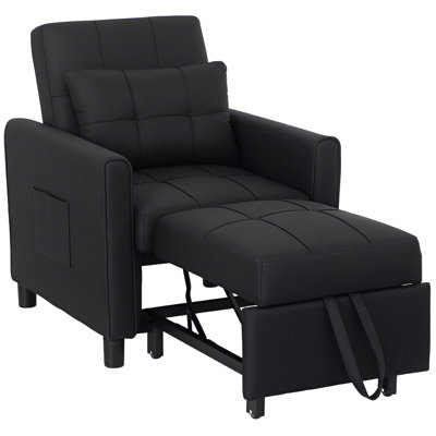 HOMCOM Chair Bed, Sleeper Chair with Pillow, Side Pockets