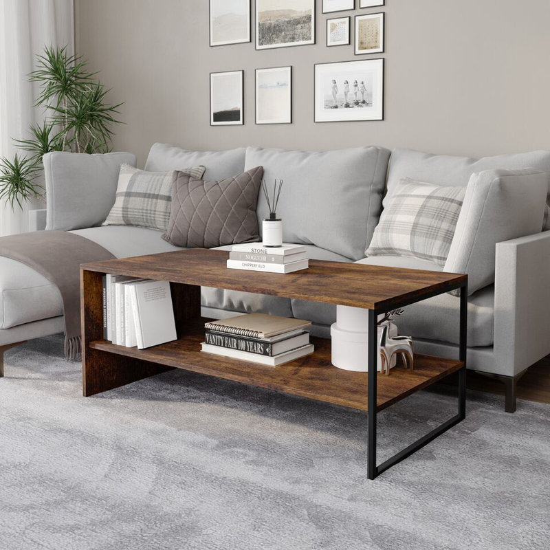 Solid Wood Coffee Table with Storage, Rustic Brown